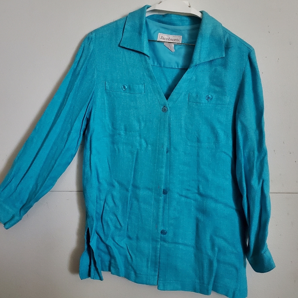 Teal Button Down Linen Shirt